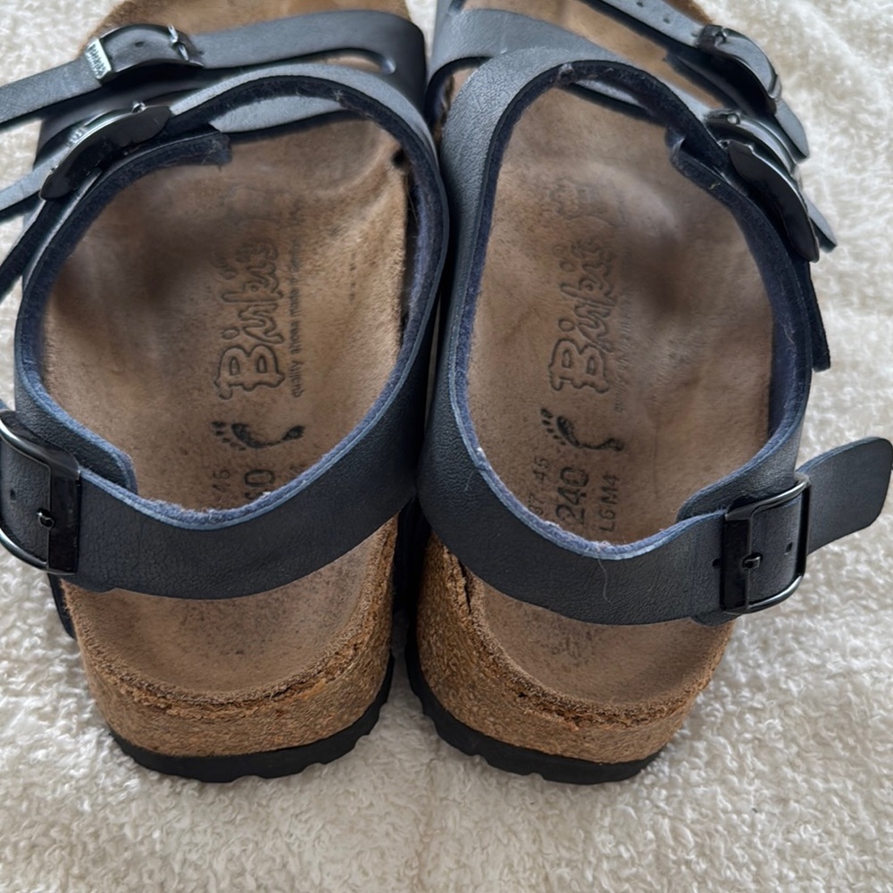 Birkis Birkenstock Ellice Three Strap Slingback Blue leather sandals bohemian - Picture 3 of 6